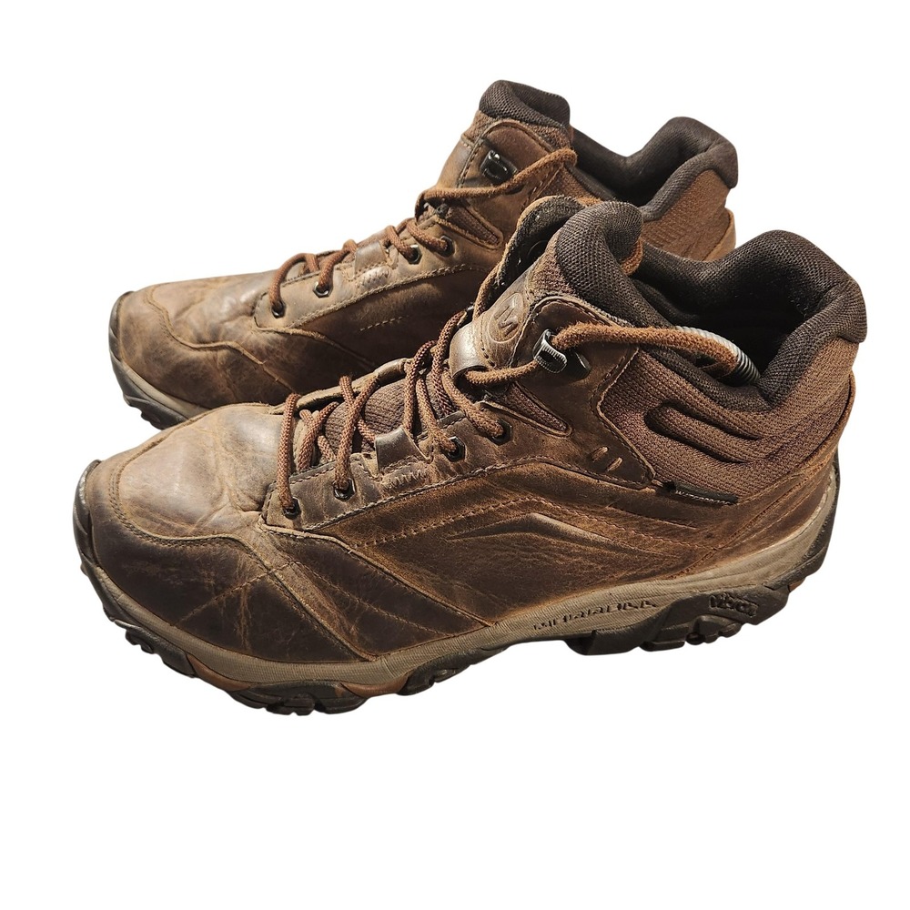 Merrell Boots Moab Waterproofβ Mens Size 9.5W Leather Hiking Trail Vibram Brown